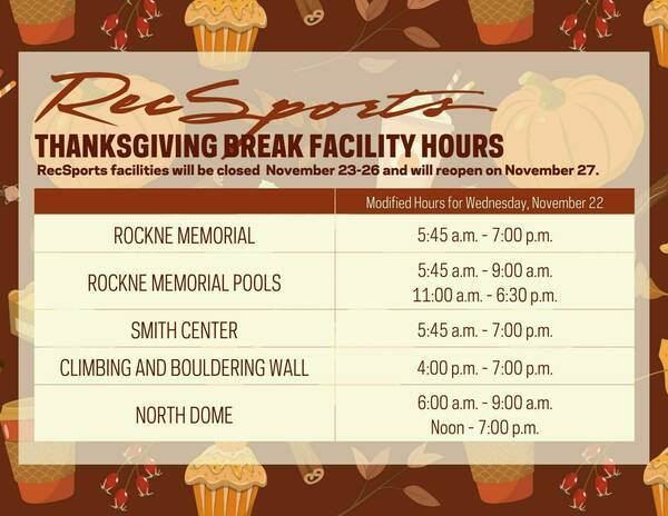 Recsports Thanksgiving Break Hours 11 X 8